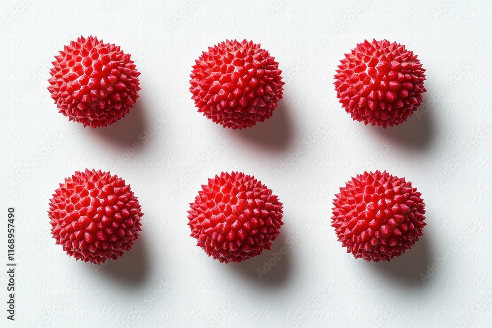 Six Red Rambutan Fruits on White Background Six Red Rambutan Fruits on White Background