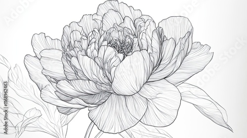 Wallpaper Mural Delicate Line Drawing Of A Single Peony Flower Torontodigital.ca