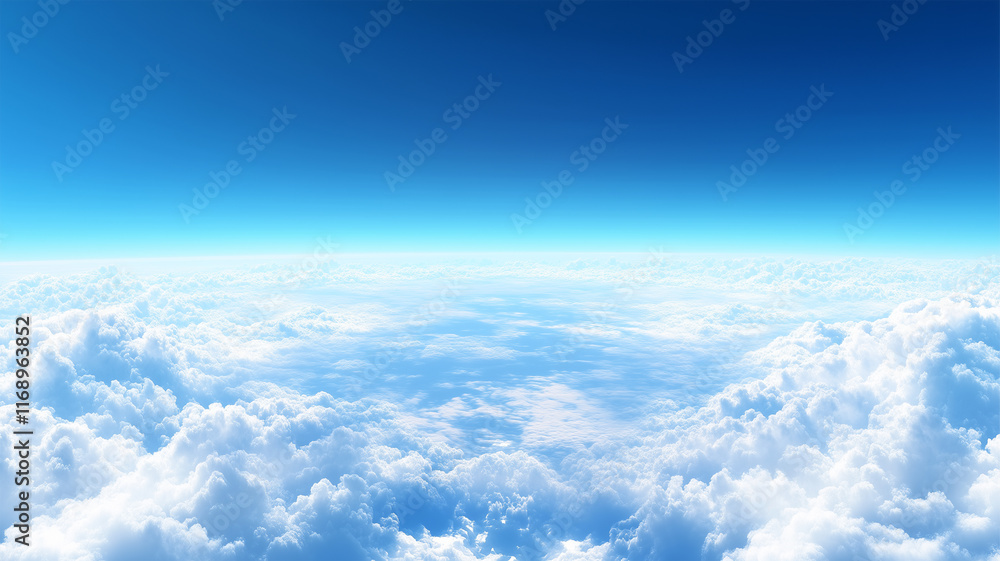 飛行機の窓から広がる青空と雲海 飛行機の窓から広がる青空と雲海