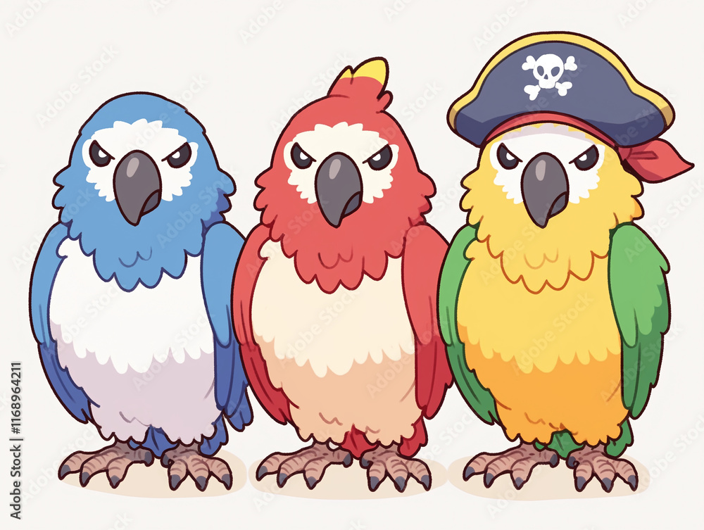 Three Angry Parrots in Pirate Hats Three Angry Parrots in Pirate Hats