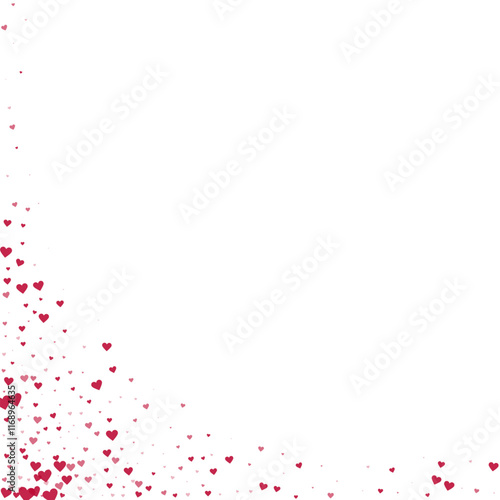 Red hearts scattered on white background.