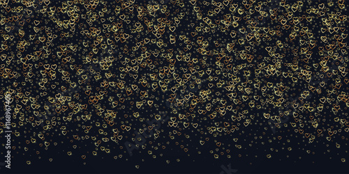 Gold hearts scattered on black background.