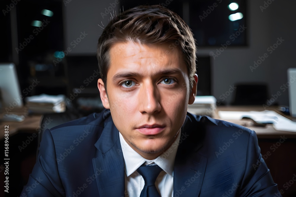 Exhausted businessman working late alone in the office at night with copy space. Exhausted businessman working late alone in the office at night with copy space.