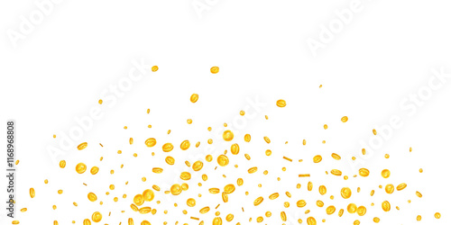 American dollar coins falling. Scattered gold USD