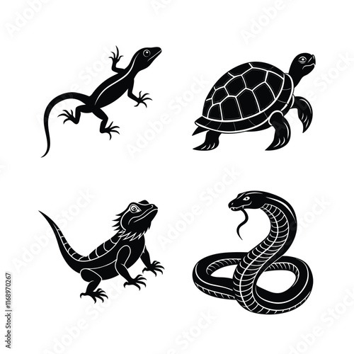 Reptile domestic animal silhouette vector bundle