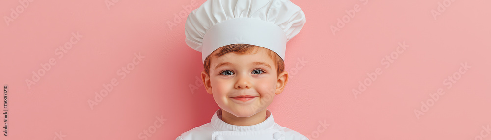cheerful child wearing chef hat and uniform cheerful child wearing chef hat and uniform