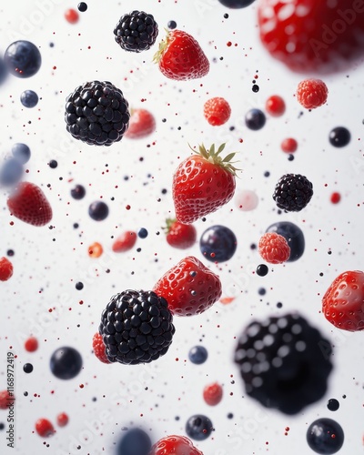 Wallpaper Mural Vibrant Assortment of Floating Berries in a Whimsical Abstract Background, Capturing the Freshness and Juiciness of Strawberries, Raspberries, and Blackberries Torontodigital.ca