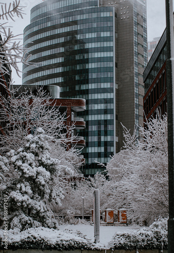 Photography winter in the modern urban center of bratislava