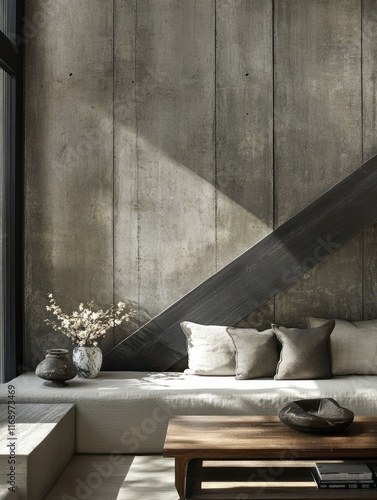 Modern Minimalist Living Room Interior Design With Concrete Wall