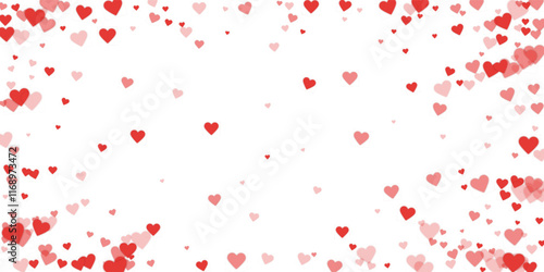 Red hearts scattered on white background.