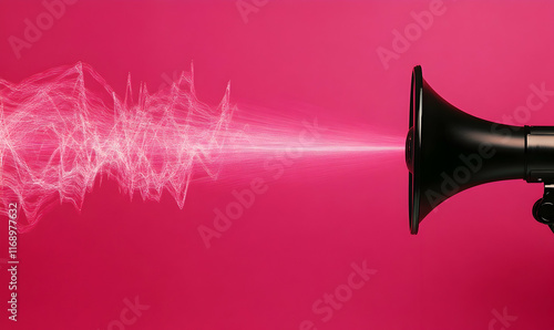 Photo of a megaphone with sound waves coming out on a pink background, representing marketing and advertising promotion.