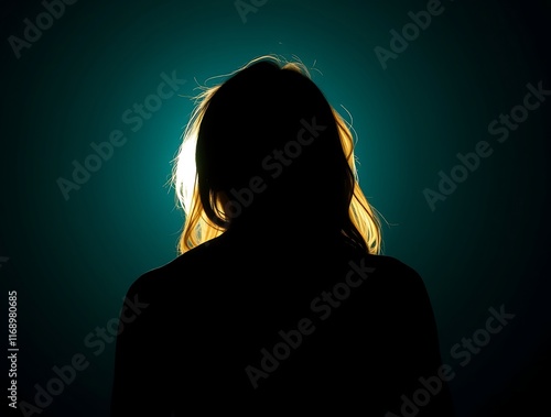 Wallpaper Mural Silhouette of a Woman: Backlit Figure in Teal Torontodigital.ca