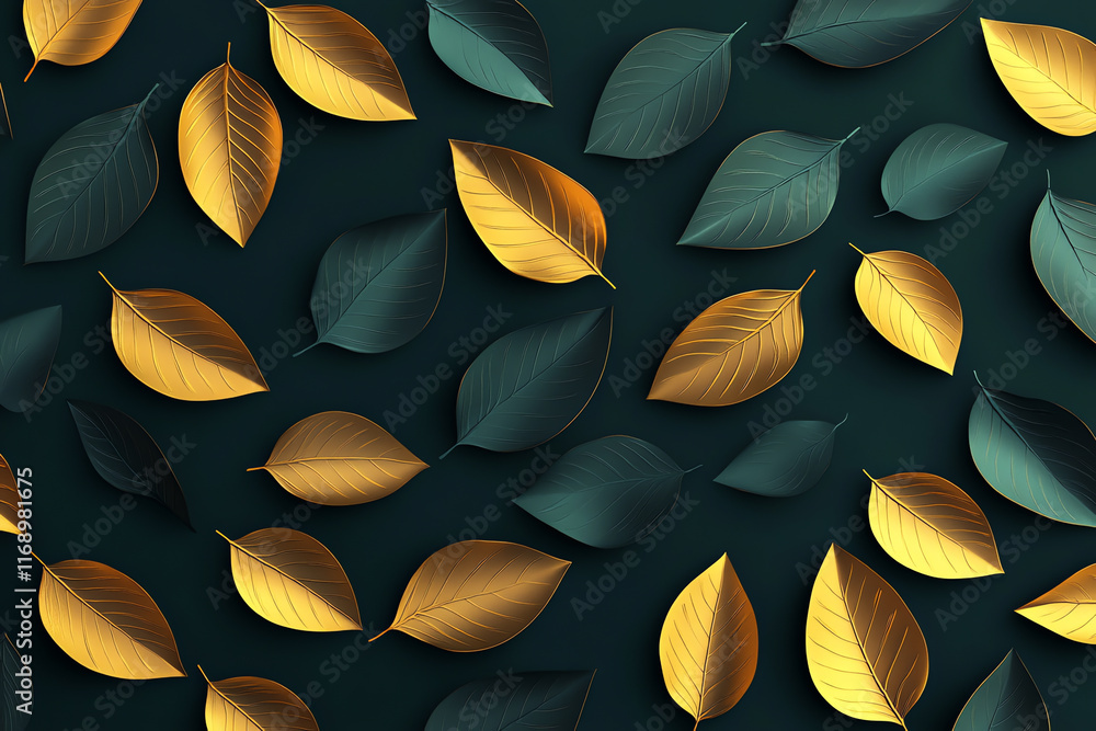 3D Gold Leaf Pattern: Dark Green Luxurious Design background wallpaper 3D Gold Leaf Pattern: Dark Green Luxurious Design background wallpaper