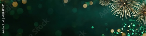 Festive green background with gold fireworks for celebrations and events