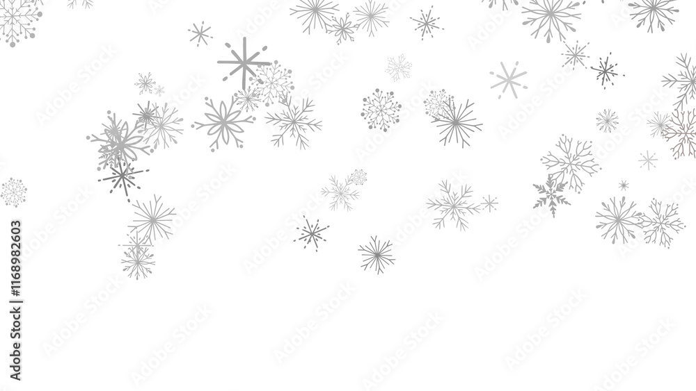 Gray Snowflakes Falling On White Background Gray Snowflakes Falling On White Background