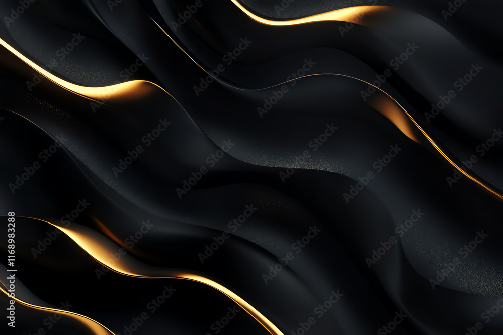 Obraz premium 3D Gold Waves: Matte Black and Abstract Luxury background wallpaper