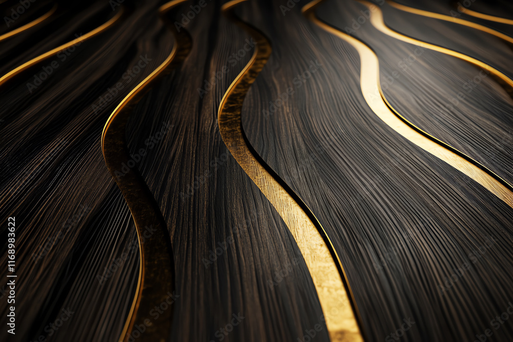 3D Dark Wood Grain: Gold Inlay Luxury Texture background wallpaper 3D Dark Wood Grain: Gold Inlay Luxury Texture background wallpaper