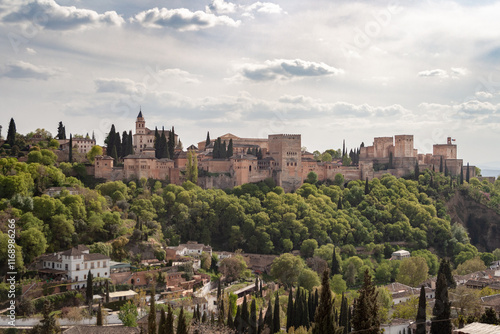 A Stunning Scenic View of the Alhambra in Granada, Beautifully Surrounded by Nature