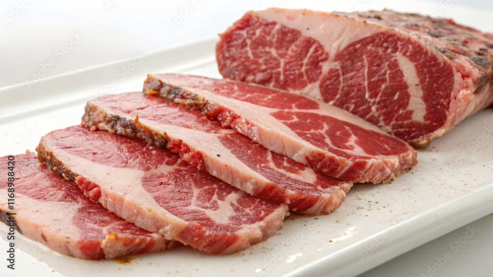 raw meat on a plate isolated on white raw meat on a plate isolated on white