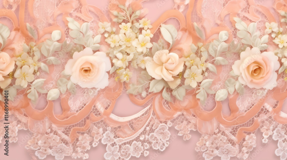 Obraz premium Delicate Peach Roses and Lace Floral Design