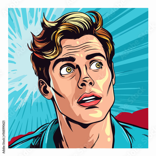 Colorful pop art cartoon of a young man on isolated background