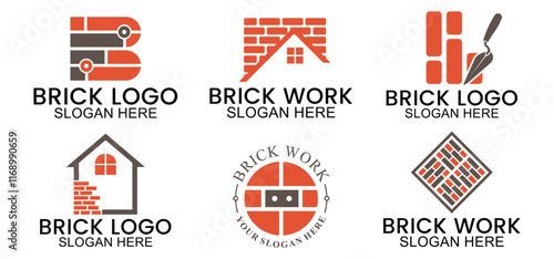 set of brick logo for property, symbol, icon, vector illustration of house building template.