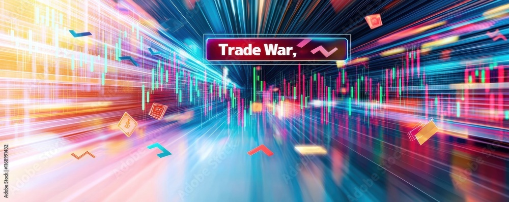 Obraz premium Globalization trade War. Dynamic abstract visualization of trade war concepts with colorful data streams and charts.