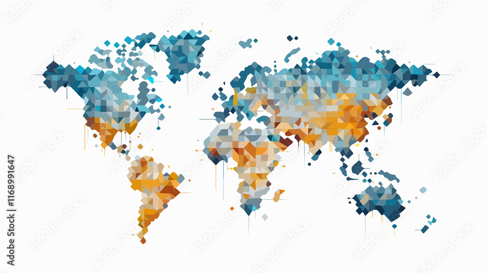 Obraz premium Colorful Cartoon Vector World Map with Binary Code Patterns for Education and Technology Concept
