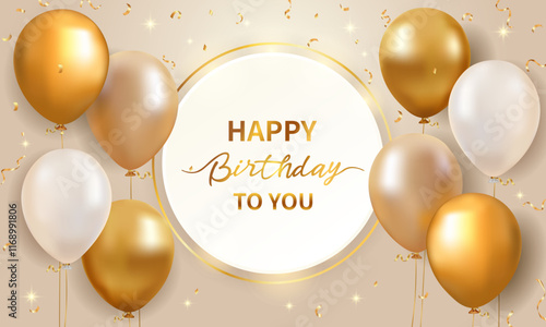 Canvas Print 3d birthday balloons and confetti realistic happy birthday banners, anniversary