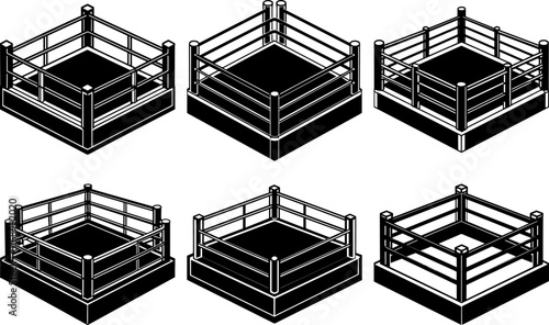 Set of boxing ring silhouette vector illustration