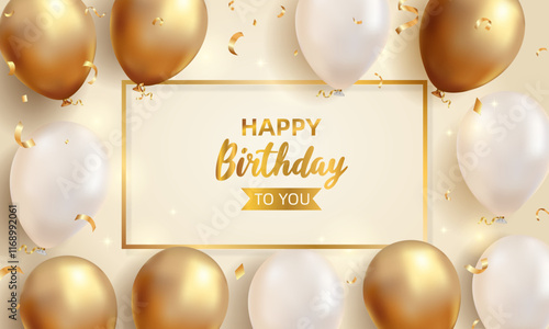 Realistic balloon happy birthday celebration card banner template. Happy celebration cards for birthday parties, anniversaries or other events.