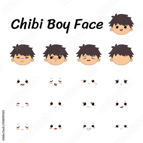 Cute Boy Chibi Faces Illustration Pack