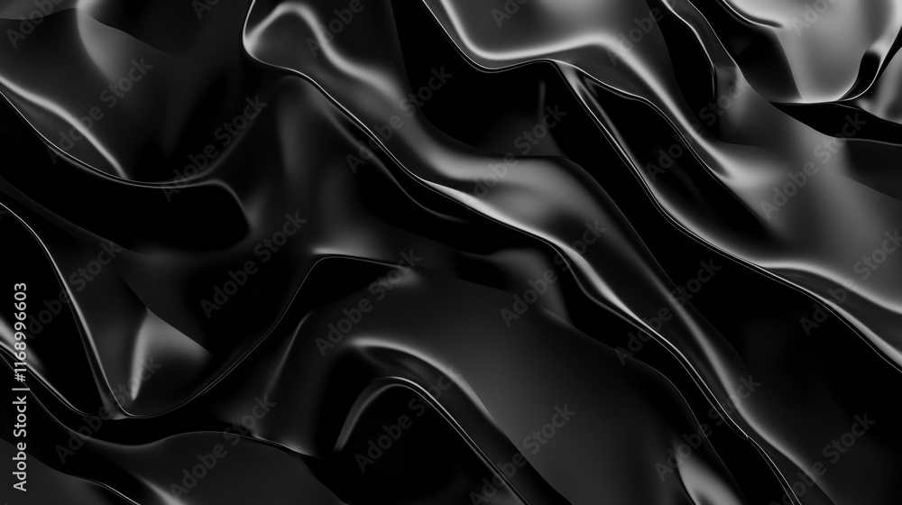 Obraz premium Abstract Black Silk Drape, Elegant Dark Fabric Waves