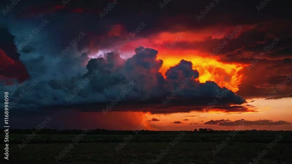 large, dark clouds with red and orange underlighting as the sun sets, creating a dramatic and moody atmosphere, 4k lofi hip-hop bites landscape music video large, dark clouds with red and orange underlighting as the sun sets, creating a dramatic and moody atmosphere, 4k lofi hip-hop bites landscape music video