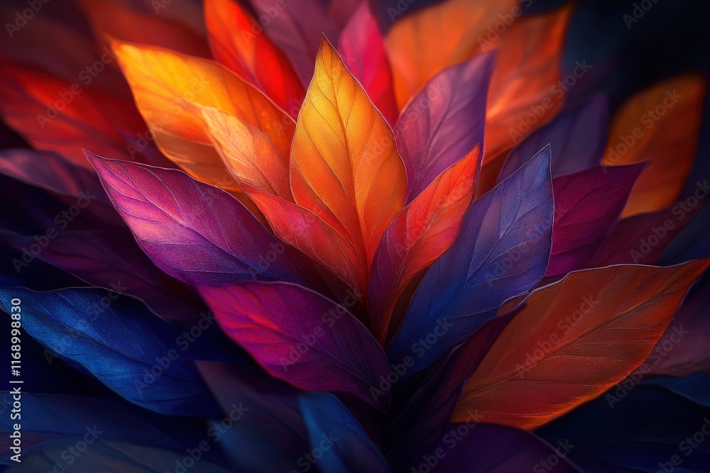 Vibrant multicolored leaves in a stunning abstract composition Vibrant multicolored leaves in a stunning abstract composition