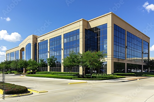 business complex with large windows and architectural features highlighting modern design photo