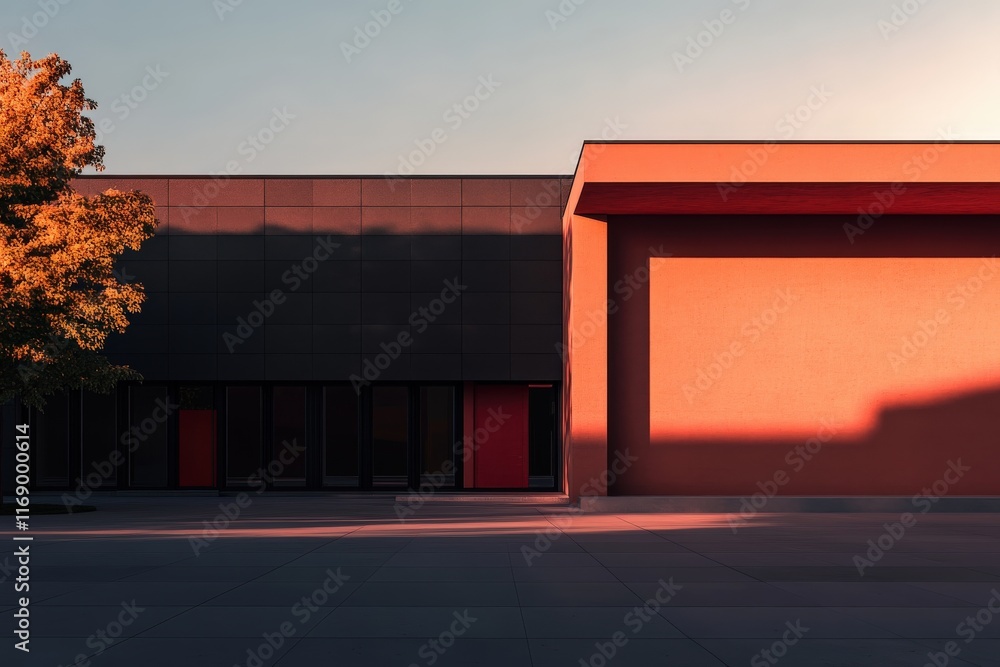 Modern architecture with minimalist design at sunset Modern architecture with minimalist design at sunset