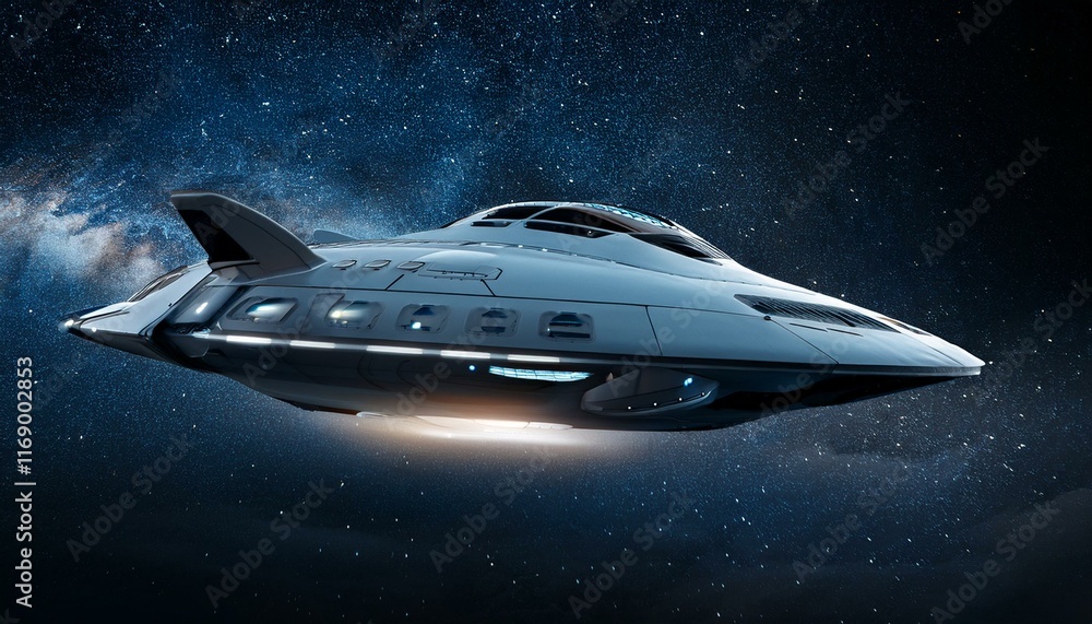 A spaceship sailing through deep, dark space A spaceship sailing through deep, dark space