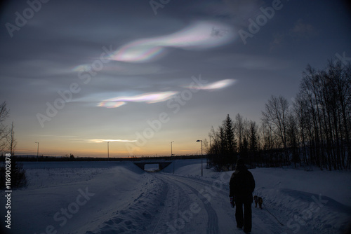 Polar stratospheric cloud, also known as nacreous clouds from nacre, or mother of pearl, due to its iridescence .