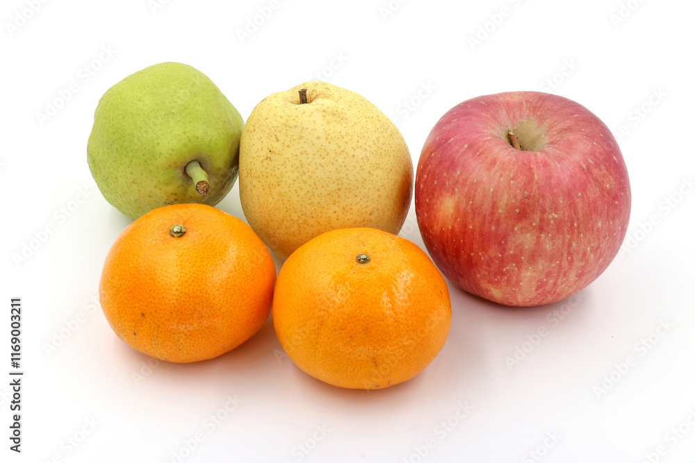 orange apple and Guava, isolated on white background orange apple and Guava, isolated on white background