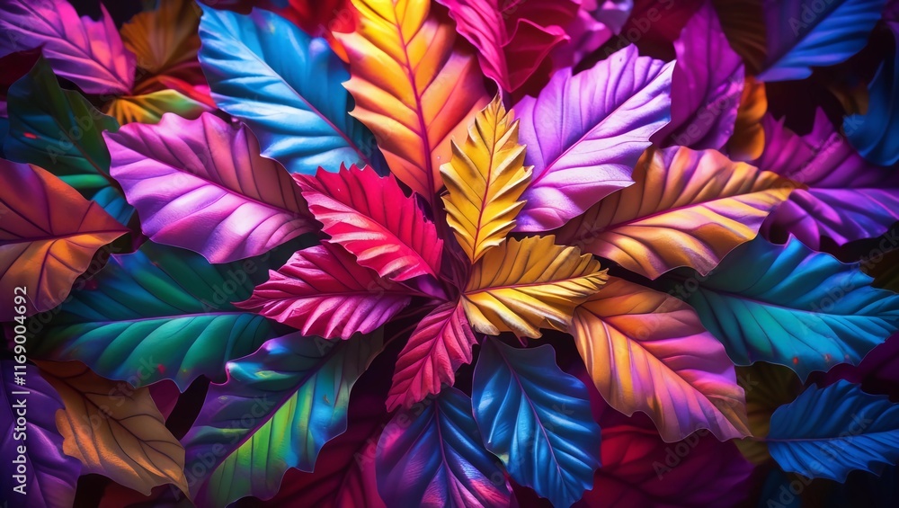 Vibrant Colorful Leaves Background with Playful and Fun Design Vibrant Colorful Leaves Background with Playful and Fun Design