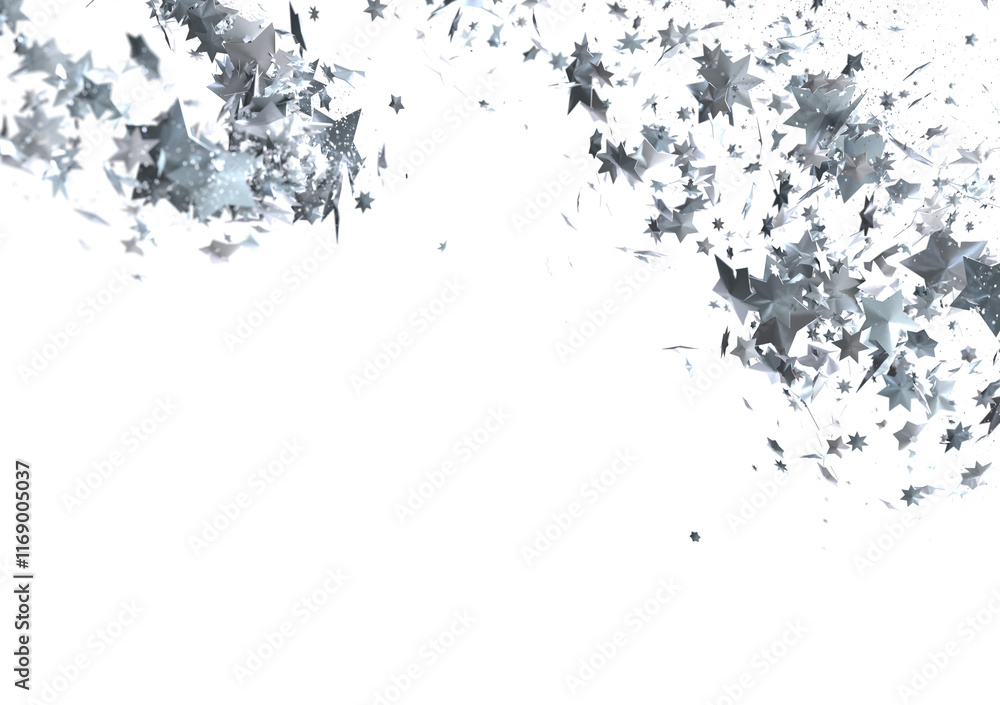 Naklejka premium Twinkling Christmas Descent: Striking 3D Illustration Showcasing Falling Festive Twinkling Stars