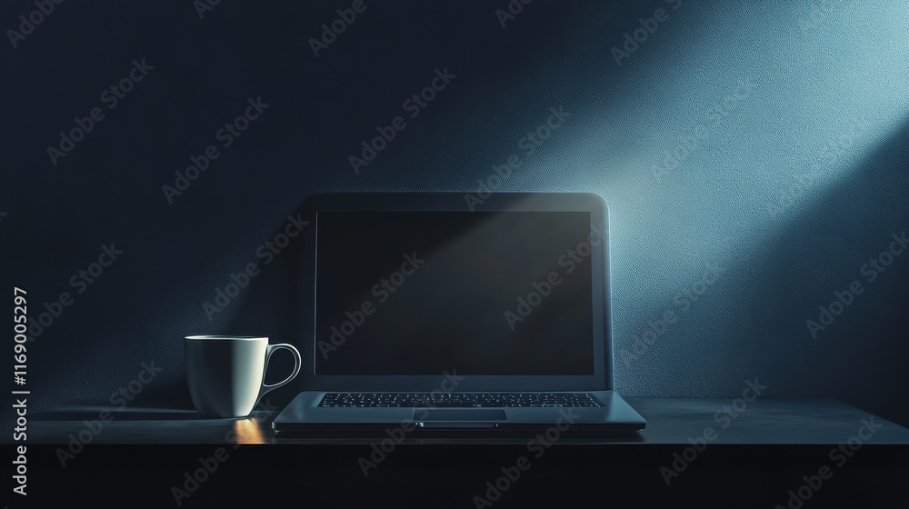 Fototapeta premium Laptop computer and coffee cup on desk