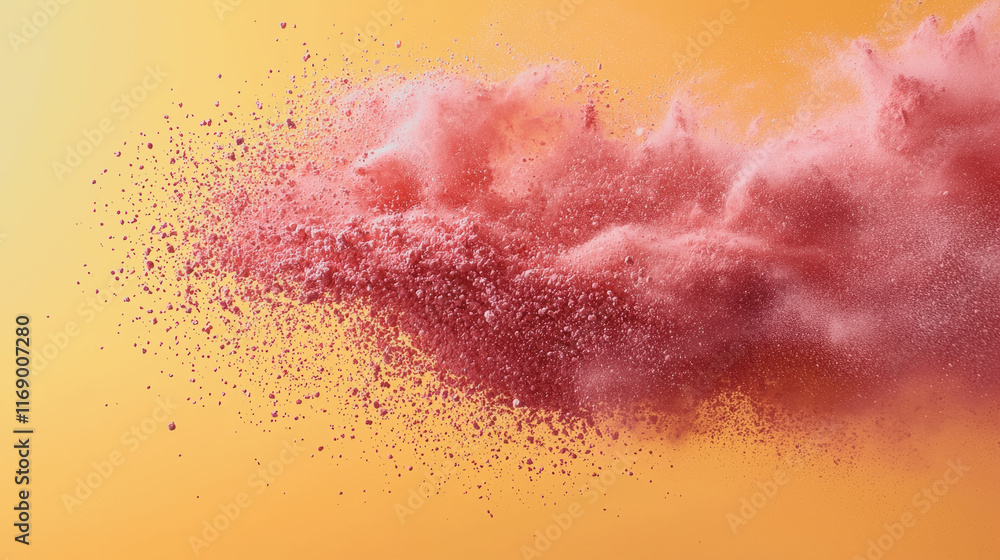 Obraz premium Cheerful Powder Play Pink Powder Explosion Against Yellow Background Vibrant Colors Dynamic Action Energy Fun Creative Photography Composition Bright Mood