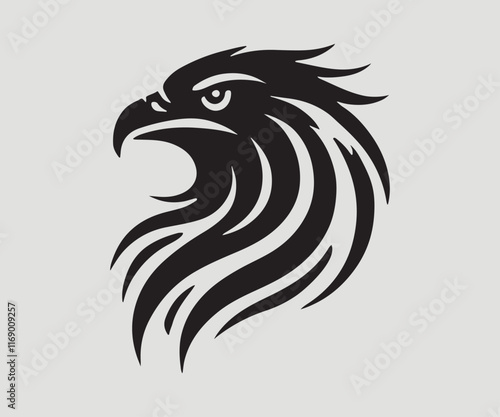 silhouette of a eagle's head in black and white
