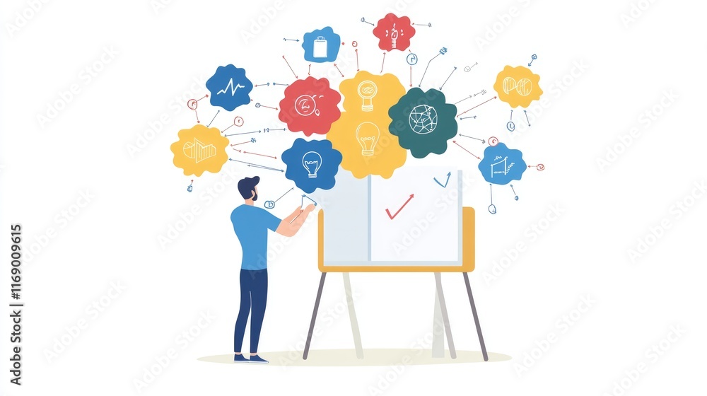 a creative mind map chart clipart, brainstorming process element, colorful connected nodes, flat design, isolated on white background a creative mind map chart clipart, brainstorming process element, colorful connected nodes, flat design, isolated on white background