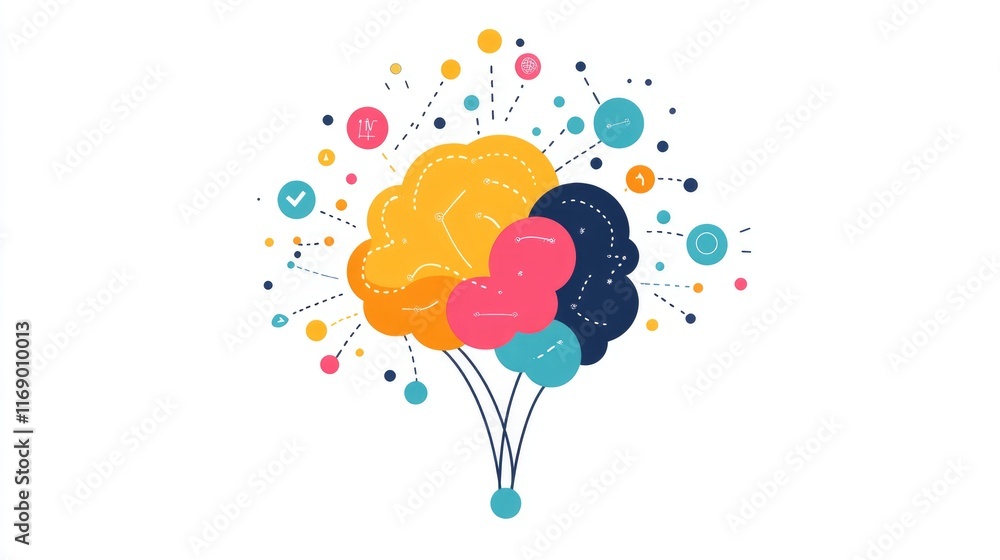 a creative mind map chart clipart, brainstorming process element, colorful connected nodes, flat design, isolated on white background a creative mind map chart clipart, brainstorming process element, colorful connected nodes, flat design, isolated on white background