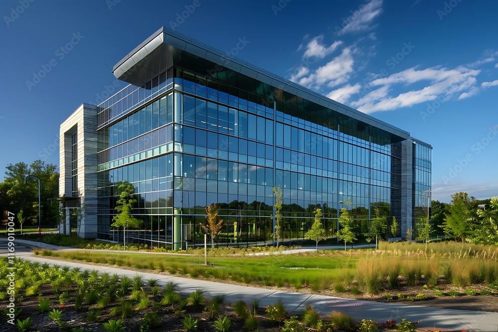 glass business building with modern architecture creating symmetrical reflections of environment glass business building with modern architecture creating symmetrical reflections of environment