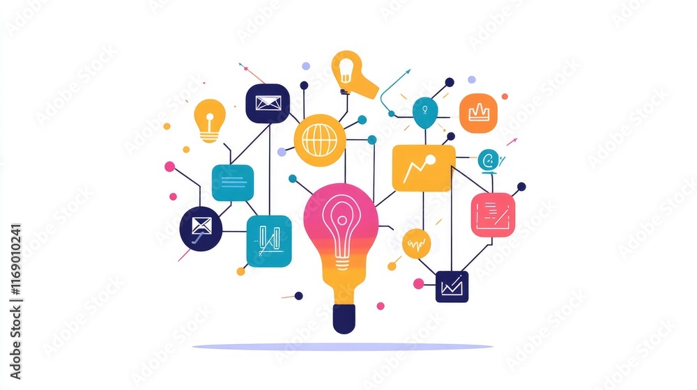 a creative mind map chart clipart, brainstorming process element, colorful connected nodes, flat design, isolated on white background a creative mind map chart clipart, brainstorming process element, colorful connected nodes, flat design, isolated on white background