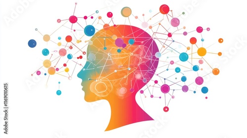a creative mind map chart clipart, brainstorming process element, colorful connected nodes, flat design, isolated on white background
